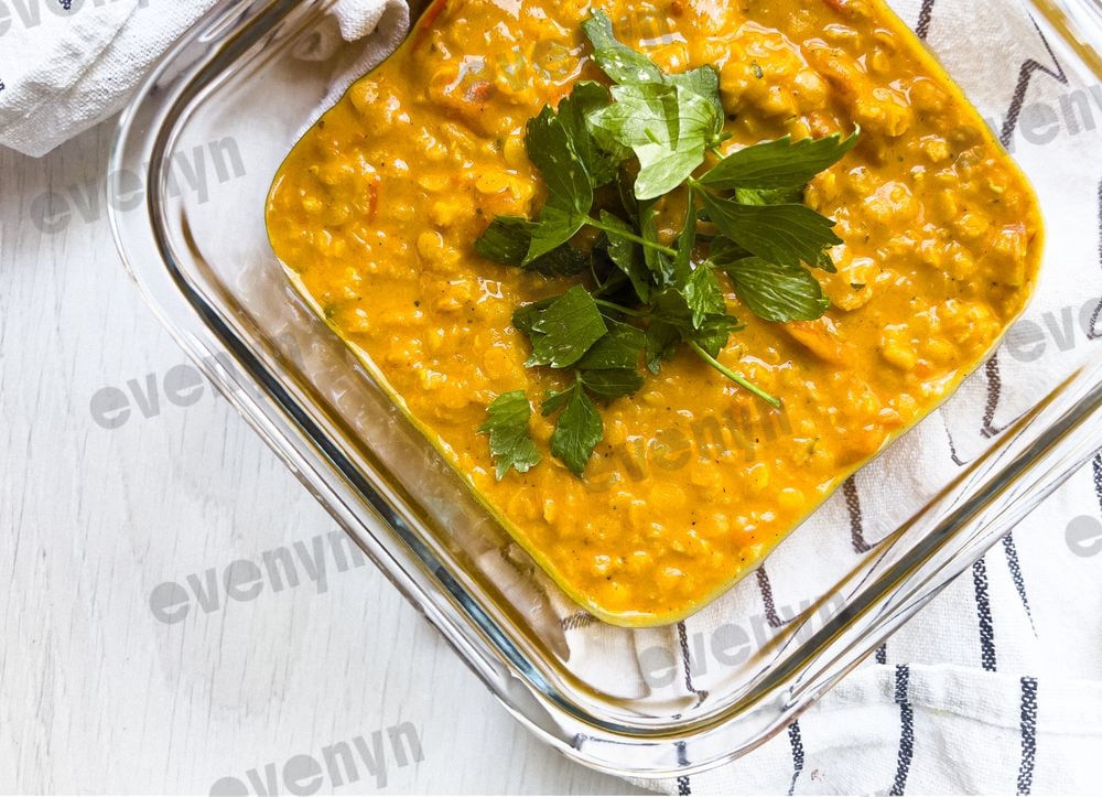 Red lentil dhal with jasmine rice