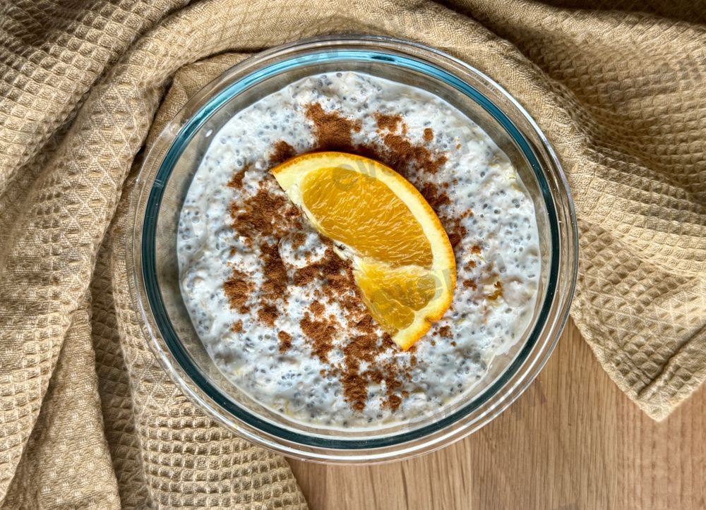 Healthy breakfast, overnight oats with orange