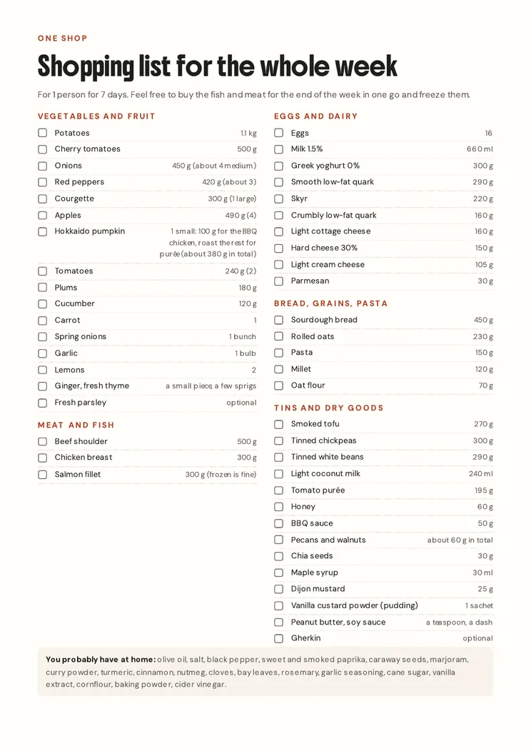 Page 3 of the ebook Autumn meal plan for the whole week