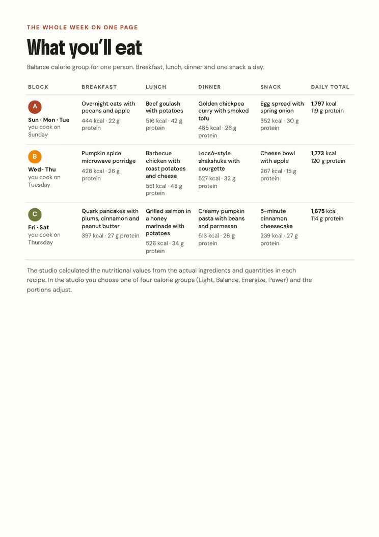 Page 3 of the ebook One shop, three cook-ups, a whole week sorted